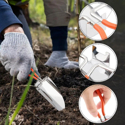 Person using Folding Camping Shovel Mini Lightweight Stainless Steel Hiking Trowel Entrenching Tool With Carrying Pouch outdoors