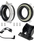 Htostar 4WD locking hub actuator kit: two circular vacuum hubs, screws, vacuum solenoid wiring, and mounting bracket