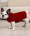 Cozy As Heck 2 Pack Dog Sweaters For Medium Breeds, Size L, Red And Green, Pawfect Winter Pullovers For Frenchies Corgis Dachshunds, Super Comfy Everyday Gear - Red cable knit sweater on a French Bulldog.