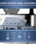Next Level 15 Bar Espresso Machine With Solid Conical Burr Grinder And Creamy Milk Frother Brewing Killer Latte And Cappuccino Daily With PID Temp Control LCD Display smart control panel with LCD screen.