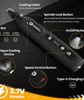 Slick Cordless Rotary Tool With Five Speed Settings And Rechargeable 3.7V Battery Featuring A Universal Chuck And No Fuss 71 Piece Accessory Kit For Crafting Carving Sanding Some Sweet Weekend Builds with detailed control buttons.