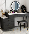 Rock Solid Gold Metal Furniture Legs Set of Four With Slanted Oblique Style 9.8 Inch Height Replacement Feet for Couches and Coffee Tables to Elevate Your Space While Handling Heavy Loads Up to 1000kg Capacity for Instant Home Upgrade, shown with black vanity table, mirror, and decorative items.