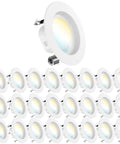 24 Pack 4 Inch LED Recessed Can Lights With 5CCT Selectable Color Temperature From 3000K To 6500K, Dimmable, Damp Rated Retrofit Kit