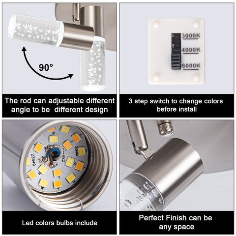 Five Head Dimmable LED Ceiling Spotlight Track Lighting Kit details showing adjustable rod, color switch, and LED bulbs