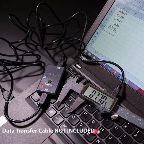 IP54 Digital Caliper 0 To 8 Inches 200 Millimeters Inch Metric Fractions Conversion Stainless Steel With Large LCD Screen Perfect For DIYers And Pros Alike connected to laptop.