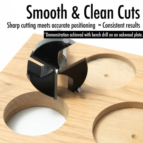 Heavy Duty Three Piece Forstner Drill Bit Set With Carbide Tips And Solid Steel Core for smooth cuts on hardwood.