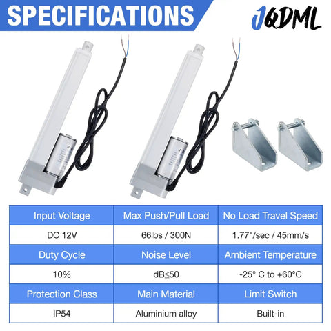 12V High Speed Linear Actuator With 8 Inch Stroke And 66 Lb Load, 1.77 Inches Per Second Travel, IP54 Waterproof, includes brackets