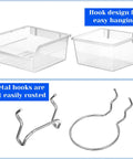 Close-up of clear bins and metal hooks for 20 Piece Pegboard Organizer Set With Bins Cups Hooks And Loops For Garage Workshop Workbench