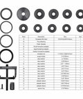 Wheel Bearing Removal And Installation Tool Kit For Front Rear And All Wheel Drive Vehicles Includes parts and size chart.