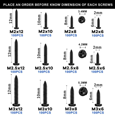 Heavy Duty Black Phillips Pan Head Micro Screw Assortment Set For Wood Plastic And Soft Metal Diy Hardware, various sizes shown.
