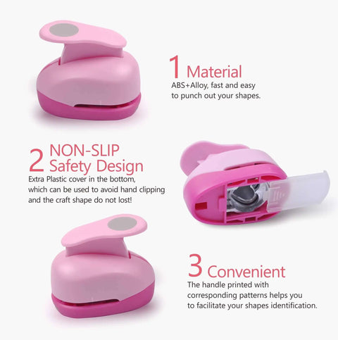 5 Piece Craft Hole Punch Set For Scrapbooking and Card Making, Ergonomic Spring Action Paper Punches, Pink Circle Shapes