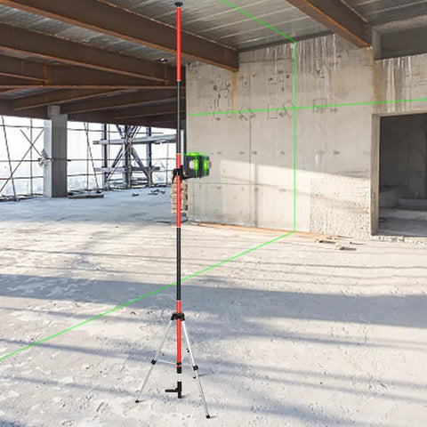 Telescoping Laser Level Pole With Tripod And Spring Loaded Base For Rotary And Line Lasers, Pro Grade, in construction site