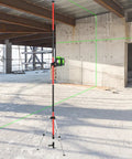 Heavy-Duty 12 Ft Laser Level Pole Kit With Tripod for rotary and line lasers on job site, 4-section telescoping pole setup
