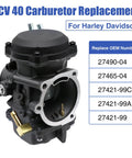 Black CV40 Carburetor Replacement Kit for Harley Davidson featuring OEM numbers and components