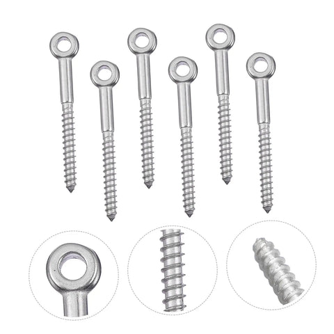Stainless Eyebolt Lashing Eyes For Load Securing Self Tapping Eye Screws Kit 6 Pack Heavy Duty Eye Bolt Screws For Marine RV Trailer Hardware Ideal For Tow Vehicles And Heavy Haul Applications, 6-pack