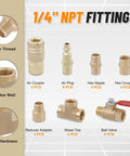 Brass One Quarter Inch NPT Air Fittings Kit All In One Heavy Duty Thirty Two Piece Set with Ball Valve and Hex Couplings