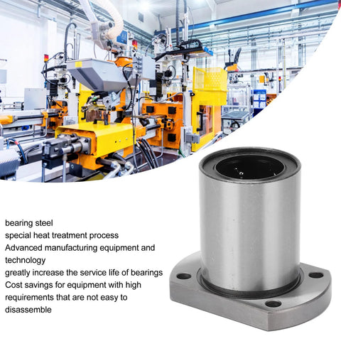 Two flange linear bearings in steel with mounting flange and bolt holes