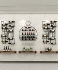 Badass Rock Solid Heavy Duty Wall Wine Rack With Rust Proof Iron Construction on display with floating shelves and stemware holder.
