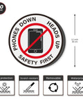 Heads Up Safety Floor Decals 12 Inch Vinyl Self Adhesive Waterproof Sign For Office And Warehouse 10 Pack High Visibility Yellow Warning Stickers For Foot Traffic And Equipment Safety, 12 inch no phones down decal