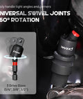 Universal swivel joint with 360° rotation in the 14 Piece Impact Socket Adapter Kit With Quick Release Extensions, Magnetic Drill Bit Extensions, And Swivel Joints, All In One Right Angle Drill Attachments For Power Drill And Impact Driver, Includes 1/4 Inch 3/8 Inch And 1/2 Inch Square Drive Adapters