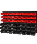 48 Bin Wall Mounted Storage Bins Rack Organizer For Garage And DIY Shop Tools with durable wall panels and stackable design.
