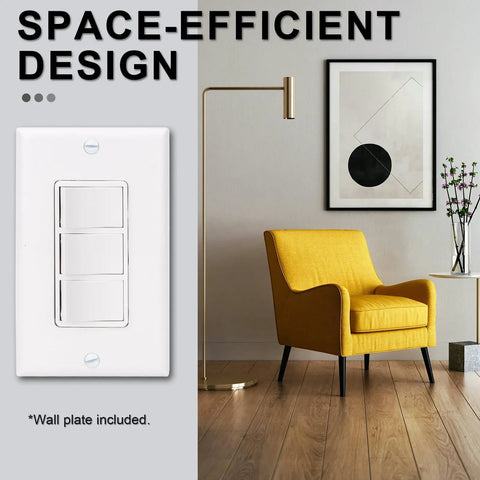 Space Saving Triple Rocker Light Switch With Wall Plate 15A 120V Three Independently Controlled Switches In One Compact White UL And CUL Certified
