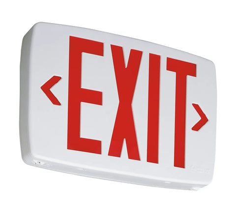 Led Emergency Exit Sign With Double Sided Capability Thermoplastic White Housing Red Letters NiCad Battery Backup