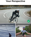 Cyclist on curved road using 4K Foldable Action Camera Drone With SmoothCapture 2.0 for hands-free filming of cinematic aerials.