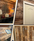 17.71 In By 118 In Distressed Wood Plank Peel And Stick Wallpaper With Rustic Wood Grain Pattern on walls and furniture.