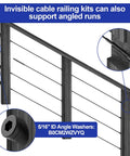 40 Pack One Eighth Inch Invisible Cable Railing Kit For 2x2 And 4x4 Posts With Black Stainless Steel Receiver And Swage Stud Ends