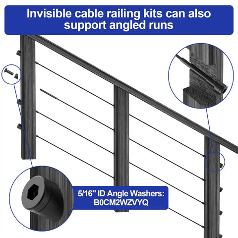40 Pack One Eighth Inch Invisible Cable Railing Kit For 2x2 And 4x4 Posts With Black Stainless Steel Receiver And Swage Stud Ends