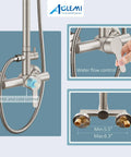 Outdoor Shower Setup Kit In 304 Stainless Steel With Brushed Nickel Finish showing control valves and mounting details