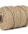 Close-up of a spool of rugged 5mm natural jute twine heavy duty rope, 328 feet, used for DIY crafts, gardening, and eco-friendly projects.