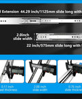 Dimensions of Beefy 22 Inch Locking Drawer Slides, Full Extension Side Mount With Ball Bearing, 145 Lb Load, 2 Piece Set With Screws