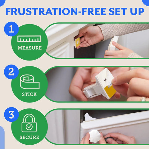 Magnetic Cabinet Locks For Babies 12 Pack With 2 Keys Easy Install No Tools Required installation steps illustration