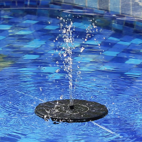 2.5W Solar Bird Bath Fountain Pump With 6 Nozzles For A Fresh Water Splash, 6.7 Inch Solar Powered Water Pump in action in a pool.