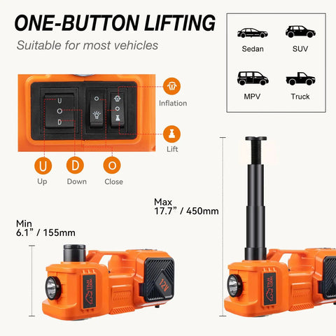 Beefy 5 Ton Electric Car Jack Kit With Hydraulic Lift And Tire Inflator Heavy Duty 12V Floor Jack For Sedans SUVs MPVs And Trucks Perfect For Tire Changes And Garage Repairs Without A Wrench