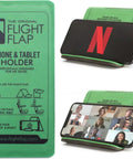 Airplane Travel Phone Holder, Flexible Folding Desk Stand For Bed, Office, And Treadmill, Hands Free Viewing At Eye Level on tray table with video call and streaming apps.