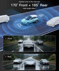 Dual Front And Rear Dash Cam With 4K Front And 2.5K Rear showing wide-angle views of surrounding cars.