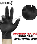 GLOVEWORKS by AMMEX black nitrile disposable glove, 6 mil, X-Large, powder-free, diamond texture grip