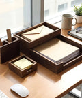 Wood Desk Organizer Kit 4 Pack With Front Load Document Tray Mail Sorter Pen Cup And Sticky Note Holder for home office