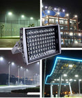 Heavy Duty Led Flood Light For Outdoor Security And Garage Spots showcasing bright illumination in various commercial settings.