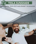 Installed silver EYPINS Model Y sunshade roof cover for Tesla Model Y (2020–2025), interior view.