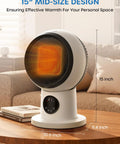 15 Inch Compact Modern Heater And Fan 2 In 1 Remote 1500W PTC Ceramic Space Heater on table in cozy living room