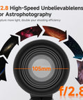 Canon RF Mirrorless Astro Telephoto Lens 105mm F2.8 APO with optics diagram for astrophotography