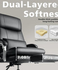 Image of cloud-like comfy office chair with footrest, highlighting overstuffed fiberfill and dual-layer seat for comfort and durability.