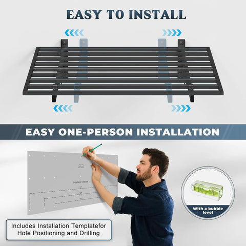 Two Pack 2x3 Ft Wall Mounted Garage Shelves Heavy Duty Steel Storage Racks With Hooks 250 Lb Per Shelf 500 Lb Total Capacity installation