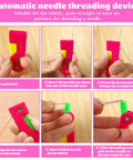 Step-by-step guide to using an automatic needle threading device for easy sewing.