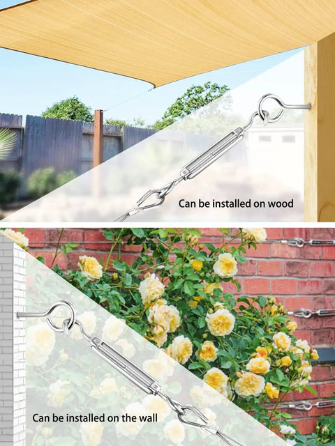 Stainless Steel Turnbuckle Set for Cables and Wires 304 Grade Turnbuckle Hook and Eye Tensioners on wood and brick walls