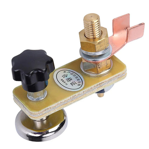 Heavy Duty Welding Magnetic Ground Clamp With 02 Inch Brass Connector And Thick Insulation For Powerful Magnet Attachment To Smooth Metal Surfaces So You Can Keep It Portable close-up of clamp with 6mm insulation and brass connector.
